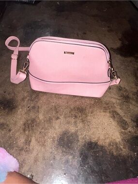 Pink Crossbody Bag with Gold Hardware - Women's Everyday Shoulder Bag